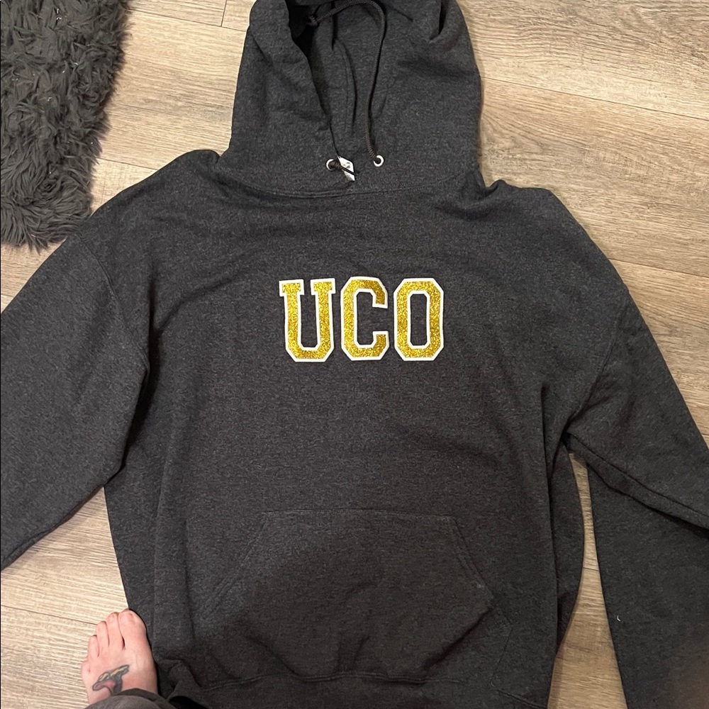 Jerzees Charcoal Hoodie with glittery gold UCO Print